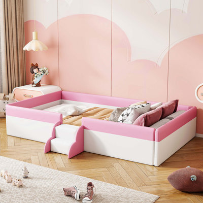 Upholstered Daybed Frame With Fence And Stairs