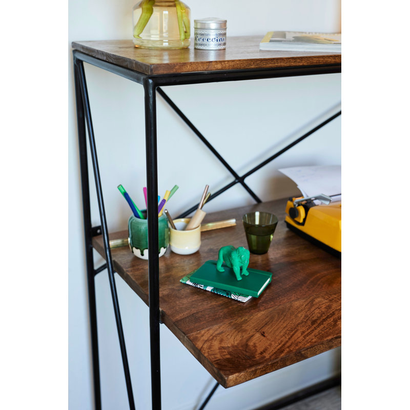 Eleta Solid Wood Top Metal Base Secretary Desk