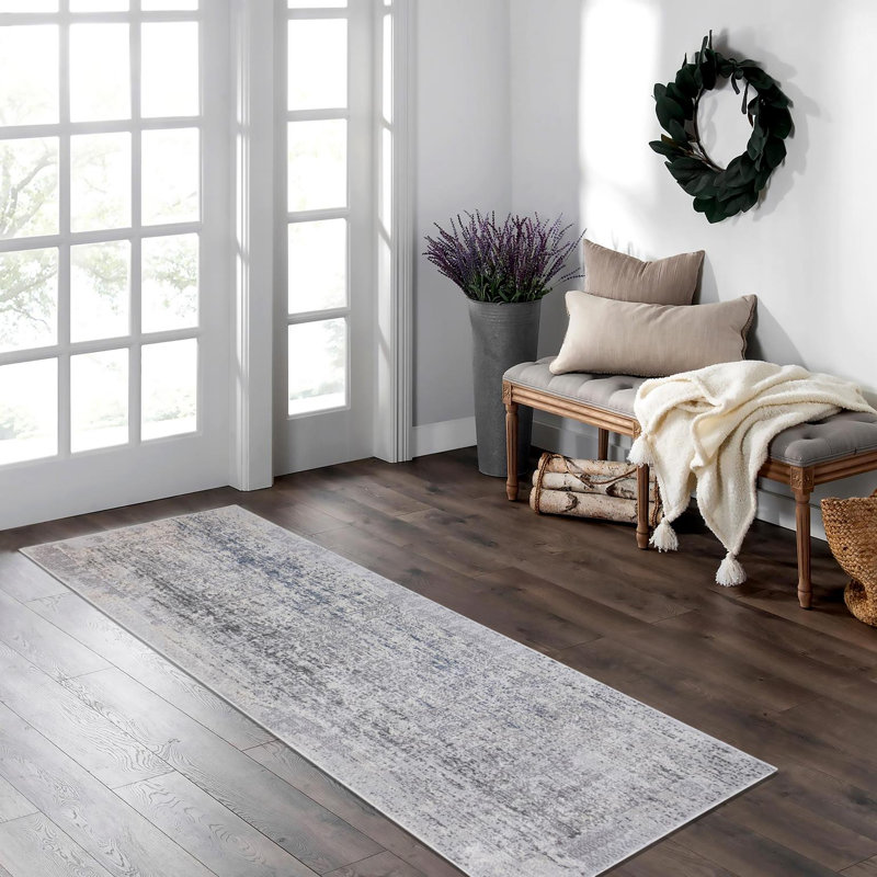 Tapis gris Yass Southwestern, Tapis de couloir 2 pi 7 po x 9 pi 10 po