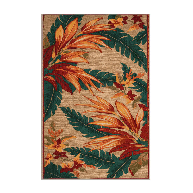  Washable Heliconia Hawaiian Area Rug, Rectangle 6 pi x 9 pi