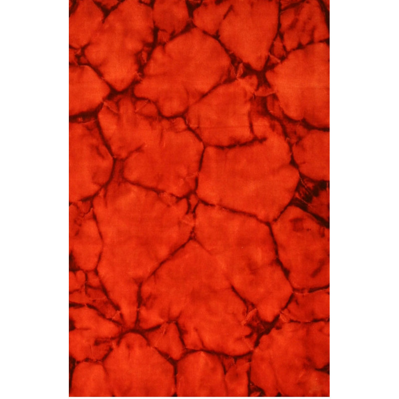 Tapis rouge moderne en laine noué à la main à motif géométrique de mosaïque Fiery, 3 pi x 5 pi