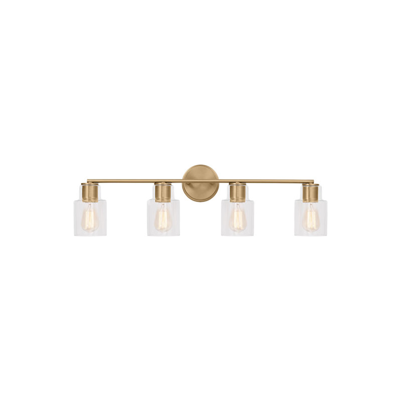 Satin Brass and Clear Glass 4-Light Vanity Fixture
