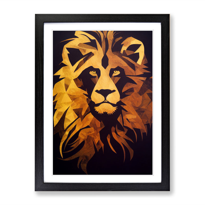 Lion Boho - Picture Frame Print, Black, 64cm H x 46cm W x 2cm D