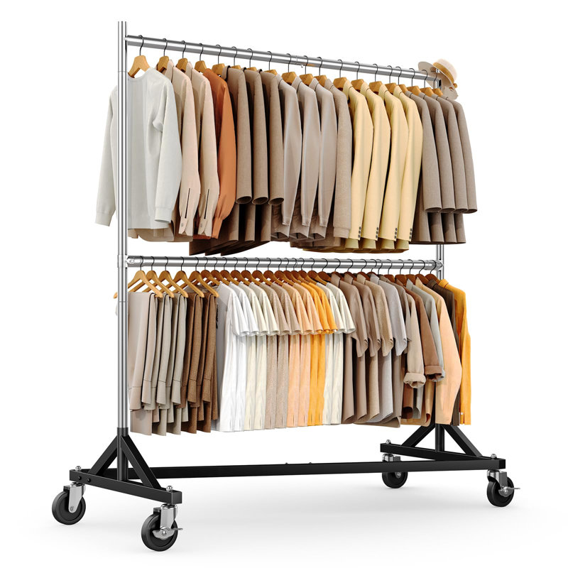 Commercial Heavy Duty Double Clothing Rack - Z Base Rolling Garment Rack, 250kg (550lbs) Capacity, Black