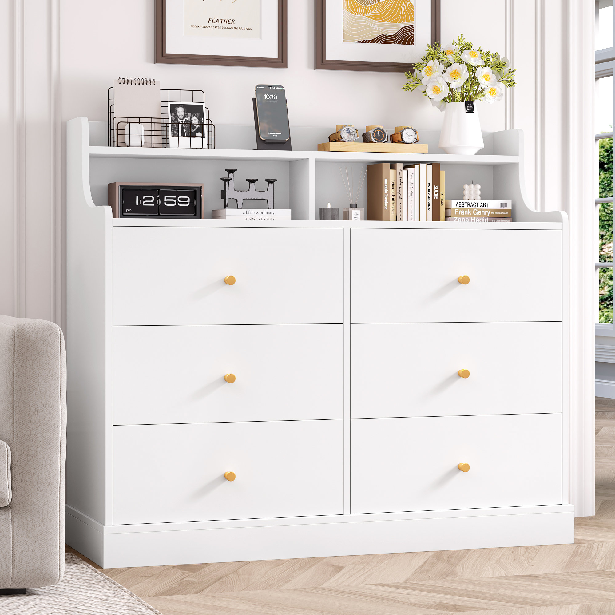 Willa Arlo™ Interiors Margene 43.3" W 6 Drawer Dresser, Modern White