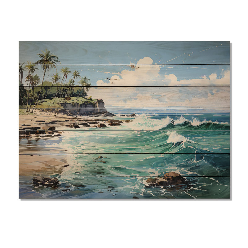 Palmier turquoise et tropiques - palmiers et palmiers, art sur bois de pin naturel, H 10 po x l 20 po