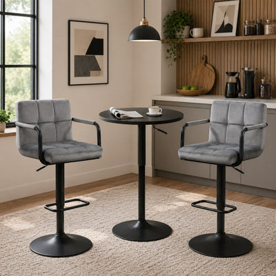 3 Piece Height-Adjustable Pub Table And Leathered Pedestal Bar Stool Dining Set