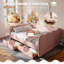 Lit de jour Gingham avec 2 tiroirs de rangement et port USB, forme ondulée-728224156-728224154