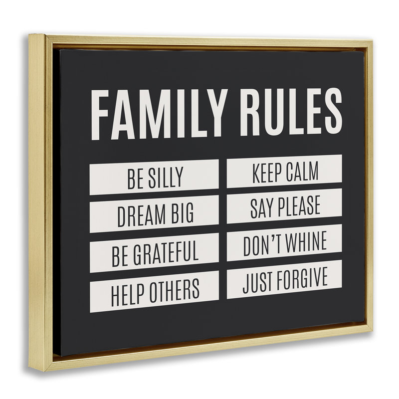 Cadre flottant noir Family Rules, Cadre flottant métallique doré, H 17 po x l 21 po