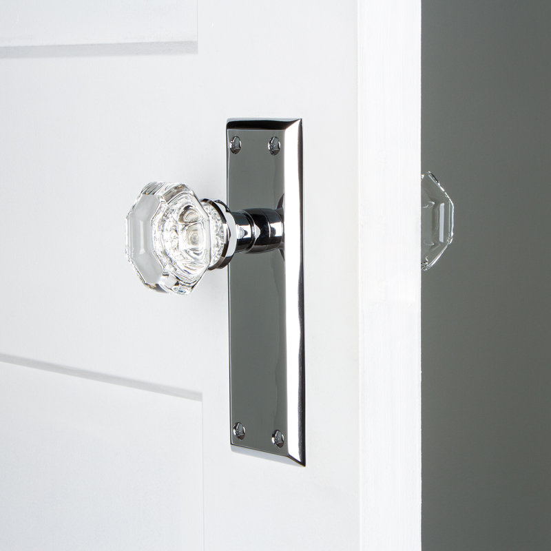 New York Plate with Waldorf Door Knob, Bright Chrome