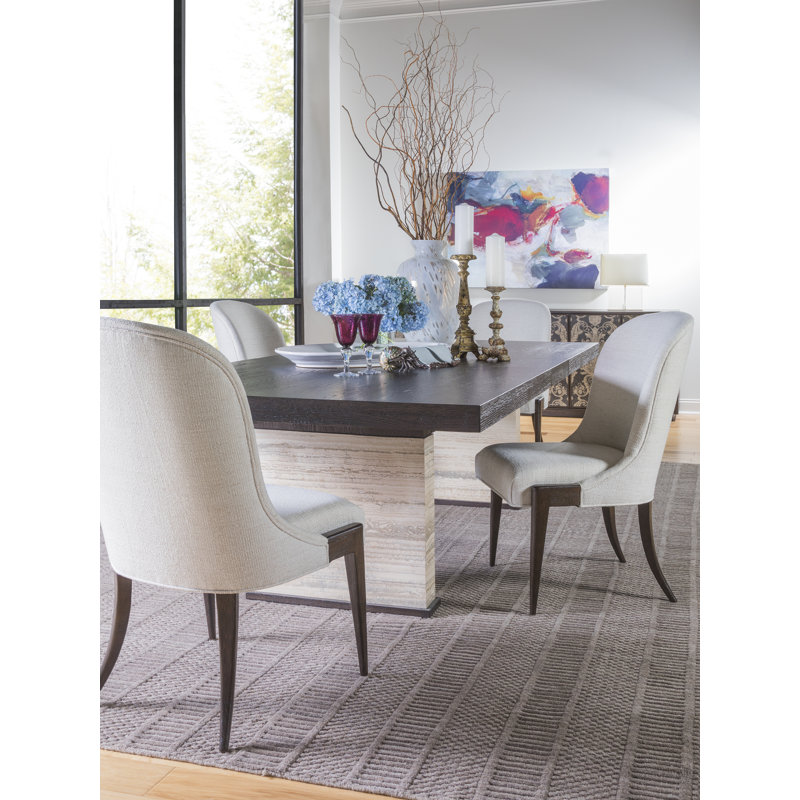 Contemporary Mocha Brown Extendable Dining Table with Travertine Base