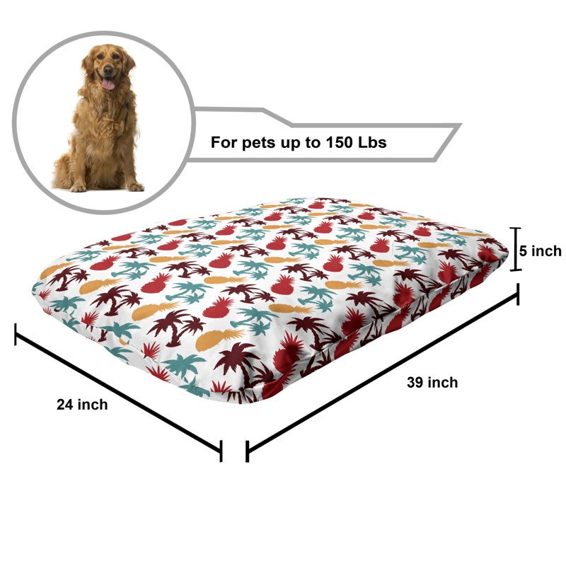 Lit pour animal de compagnie Ambesonne, ananas tropical multicolore, palmiers tropicaux multicolores, coussin à croquer pour chien et chat avec housse amovible, 24 po x 39 po, multicolore