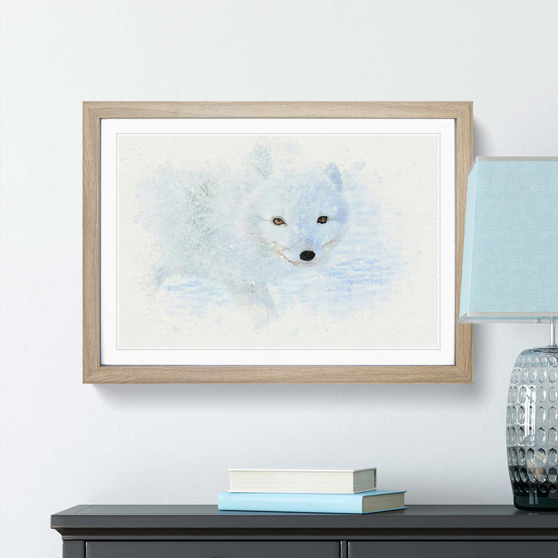 Winter Fox in Abstract - Picture Frame Graphic Art Print, 60cm H x 91cm W x 2cm D, Oak