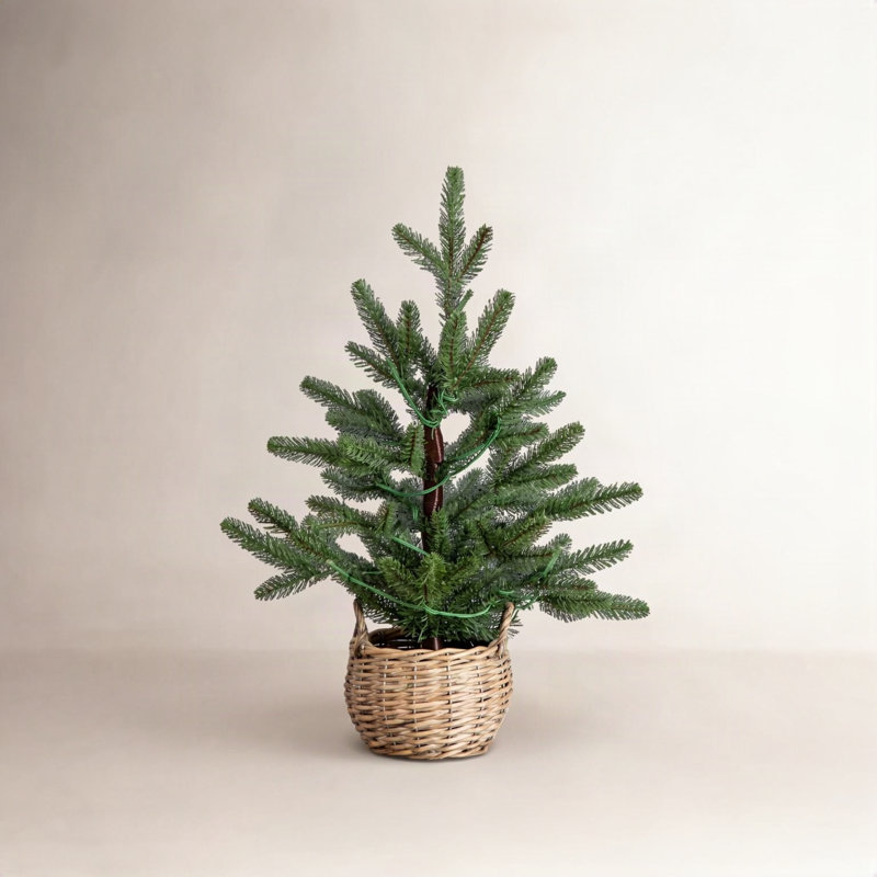 1,5 pi Mini sapin de Noël artificiel pré-éclairé dans un panier avec 20 lumières DEL blanc chaud