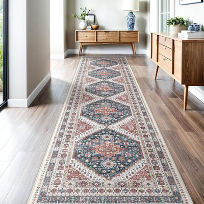 Tapis lavable antidérapant Medallion (rouge)