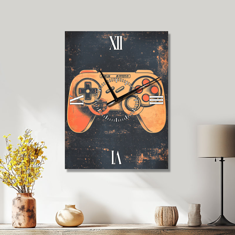 Horloge murale rétro « Manette des jeux d'arcade », imprimée sur métal, H 32 po x l 24 po - Rectangle