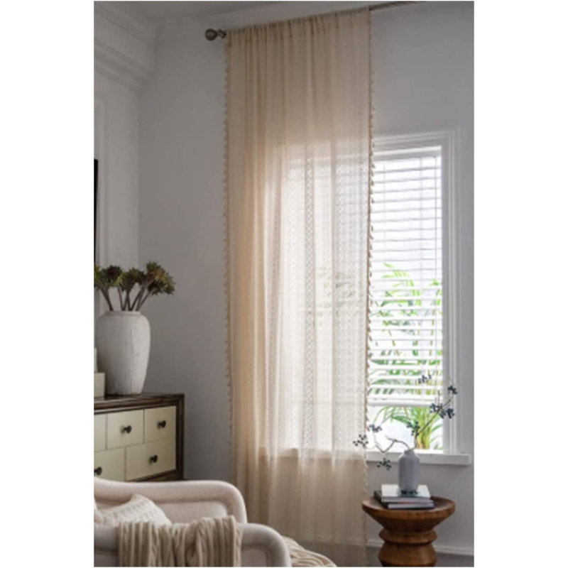 Mely Semi Sheer Curtain Pair, 59" W x 63" L, Beige