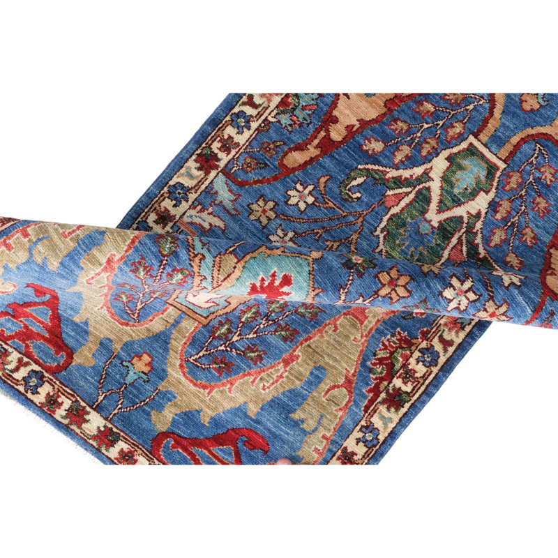 Tapis bleu marine et rouge de haute qualité noué à la main