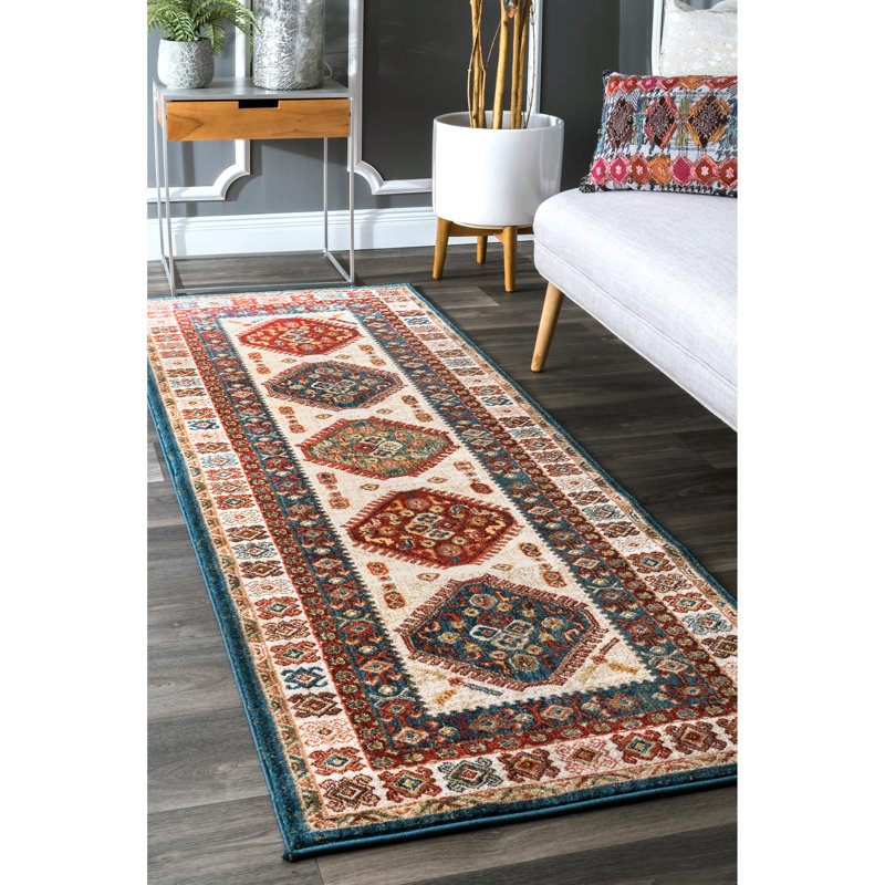 Tapis rouge / bourgogne / bleu La Quinta, Tapis de couloir 2 pi 6 po x 8 pi
