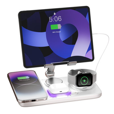 Foldable Magnetic Wireless Charger for iPhone Airpods iWatch, Portable 7 in 1 Charging Station For Apple Multiple Devices - Travel Charging Pad Dock Compatible with iPhone 17 16 15 14 13 12 11 Pro Max Plus