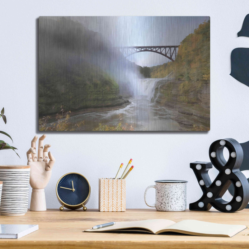 Art mural luxueux «Letchworth Upper Falls» par Lori Deiter, art mural en métal, 36 po x 24 po, H 12 po x l 16 po