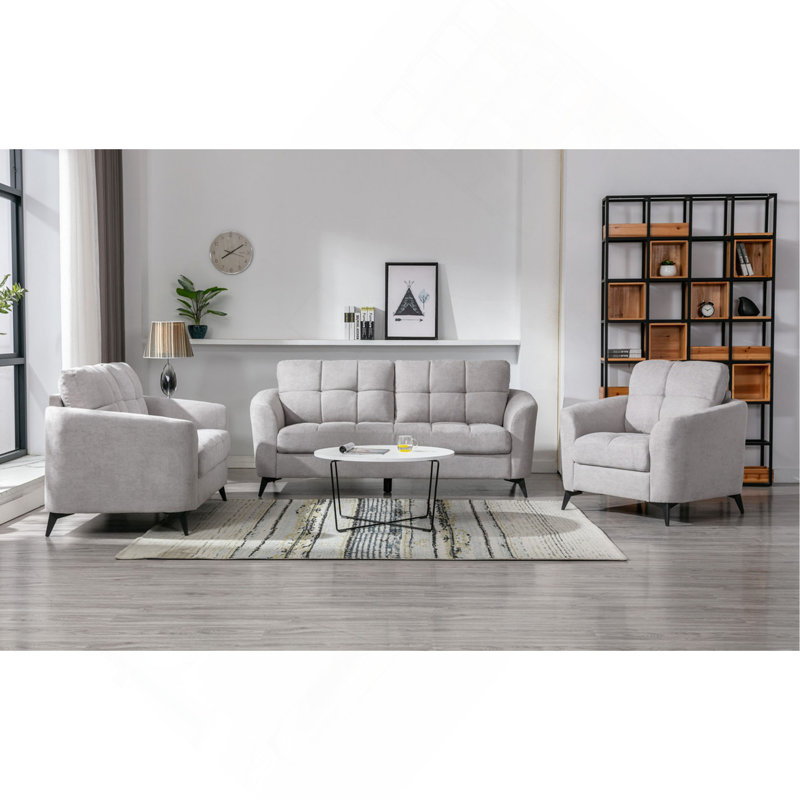 Ensemble de salon en tissu tissé, Gris clair