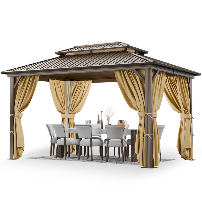 Hardtop Gazebo Heavy Duty Gazebo with Galvanized Steel Double Roof, Brown, Brown