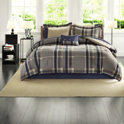 Ensembles de literie à carreaux modernes, édredon en polyester doux avec coussin décoratif pour la maison