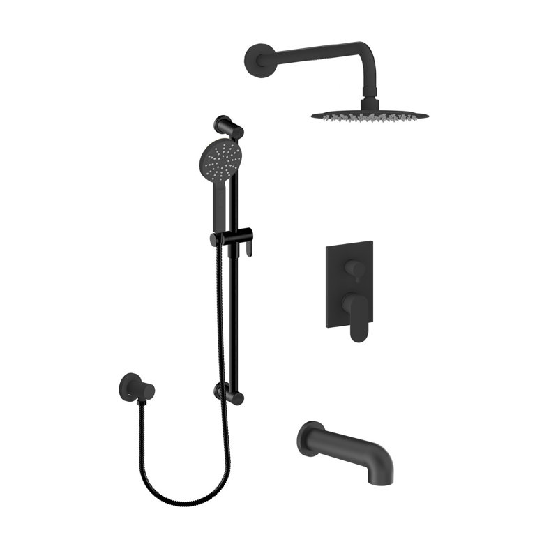 Ensemble de baignoire-douche rond noir mat, Noir mat