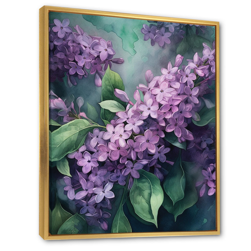 Fleurs de lilas vertes parfumées II, H 32 po x l 16 po x P 1 po, Cadre flottant doré