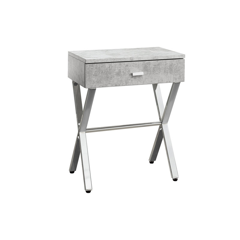 Side Table with Metal X Base Frame, White, Silver
