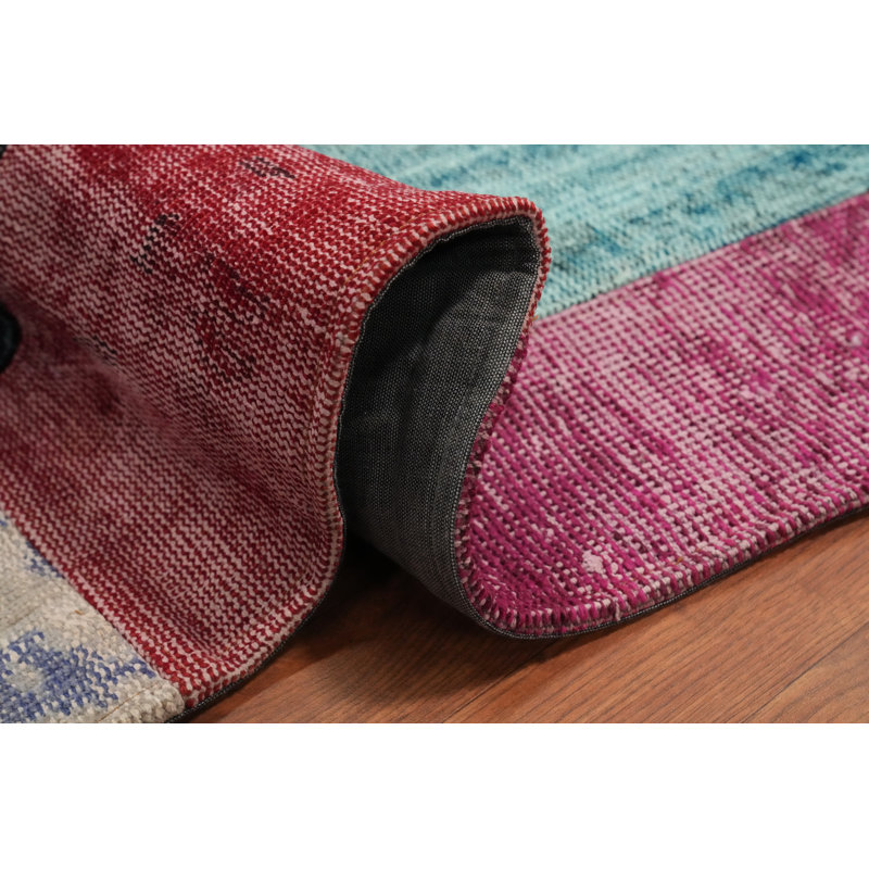 Distressed Wool Colourful Patchwork Area Rug 8x10