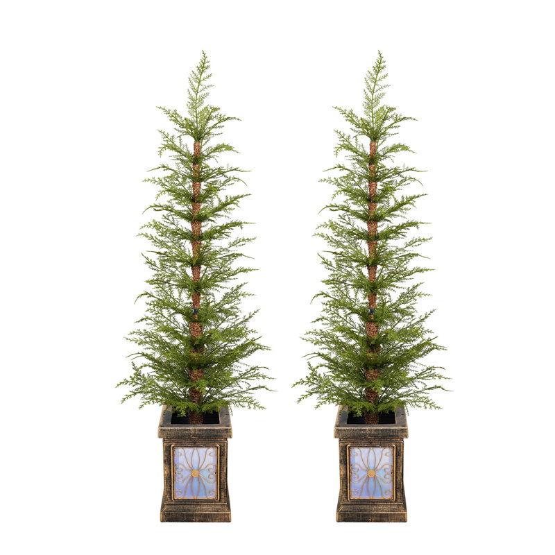 Artificielle de Noël 2 pièces avec matériau en PE de haute qualité, ensemble facile à assembler, support en pot