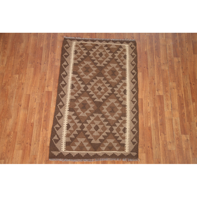 Tapis oriental brun en laine Kilim 3 x 5