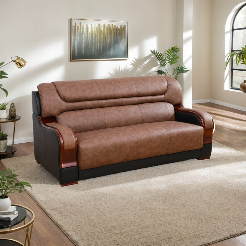 Two Piece Indoor Brown Genuine Leather Five Person Seating Set Two Piece Indoor Brown Genuine Leather Five Person Seating Set