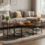 Ensemble de table de salon, de table basse et de table de bout 3 pièces Brinnley, de tables d'appoint industrielles modernes avec tablette de rangement, de 3 tables basses rondes pour la maison d'appartements (ensemble de 3)-1366247986