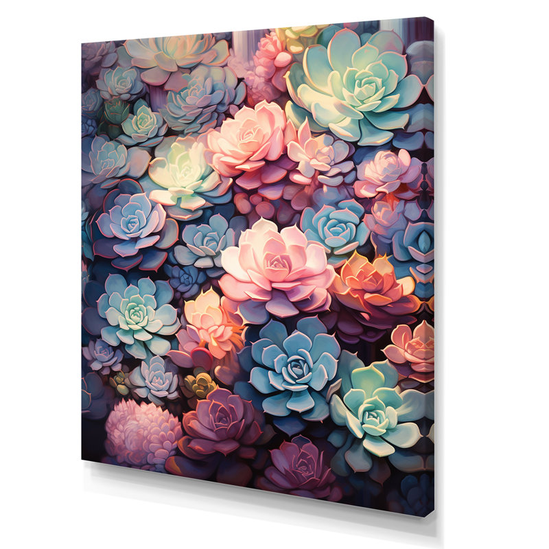 «Kouklia Colorful Succulents Dreams On», reproduction sur toile, H 20 po x l 12 po x P 1 po, Toile tendue