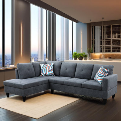 103" Verona Gray Flannel 2-Piece Left Facing Sectional Sofa Set With Chaise