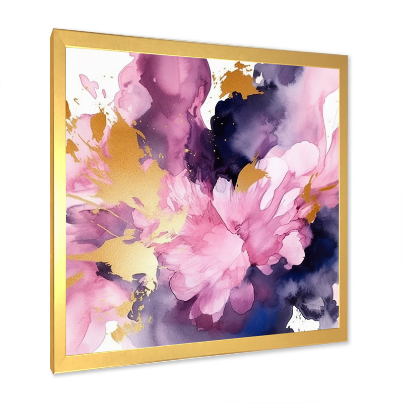 Impression sur toile mauve et rose I - Fractals, Cadre doré à une seule photo, H 16 po x l 16 po x P 1 po