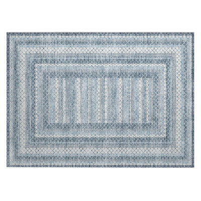 Machine Washable Indoor/Outdoor Xhevrie Denim Rug
