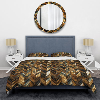 Ensemble de housse de couette dorée et noire à chevrons dorés