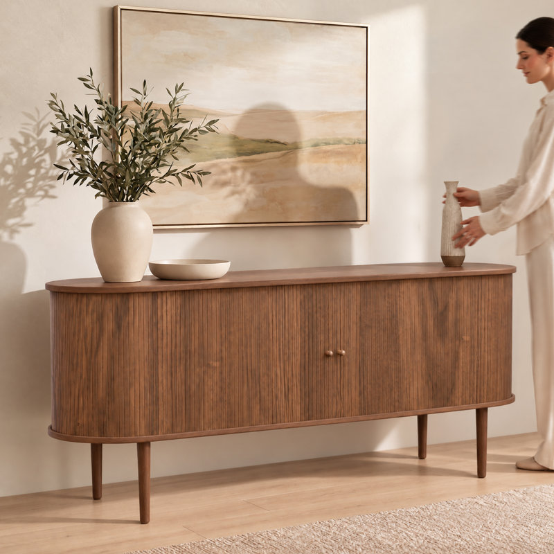 71" Sideboard Cabinet with Doors and Shelves - Cabinet for Living Room, Bedroom, Entryway and Office Credenza. Kitchen Buffet, Modern Media Console Table with Storage (Walnut))
