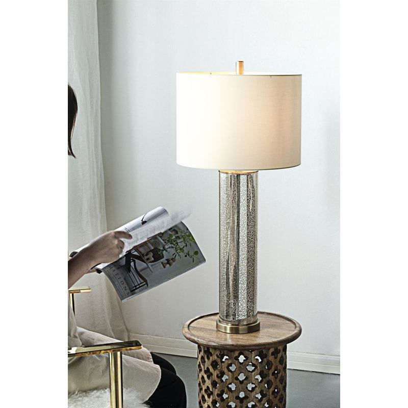 Lampe de table en verre miroitant avec abat-jour en tissu