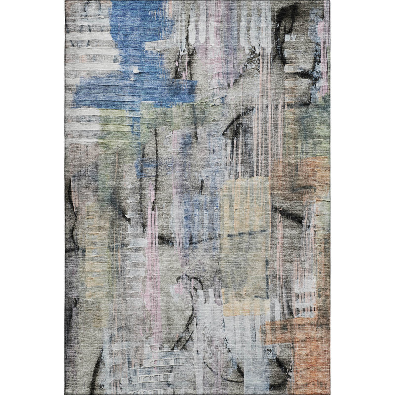 Premium Machine Washable Mayfield AMF2076 Abstract Rug, Blue, 9' x 12'