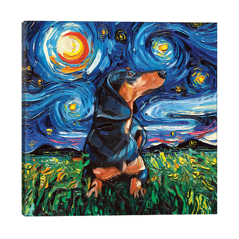Dachshund Night by Aja Trier - Painting on Canvas, 66.04 cm H x 66.04 cm W x 3.175 cm D, No Frame