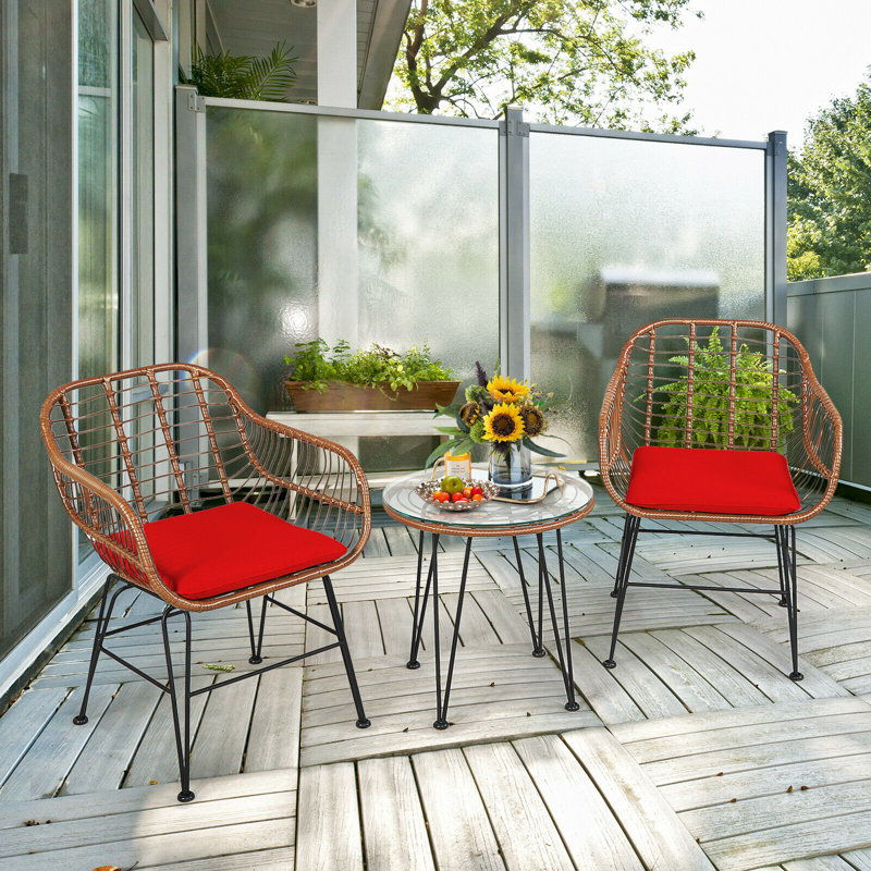 Cadnite - Person Patio Conversation Set, Brown, Red