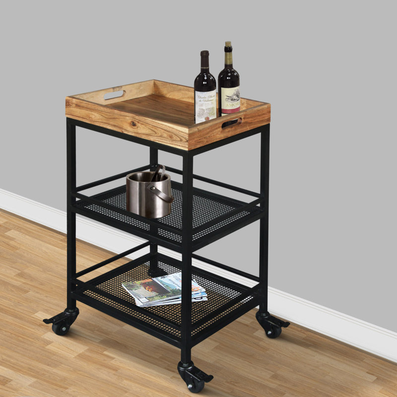 Chariot-bar industriel fabriqué à la main, plateau de rangement supérieur à 3 niveaux