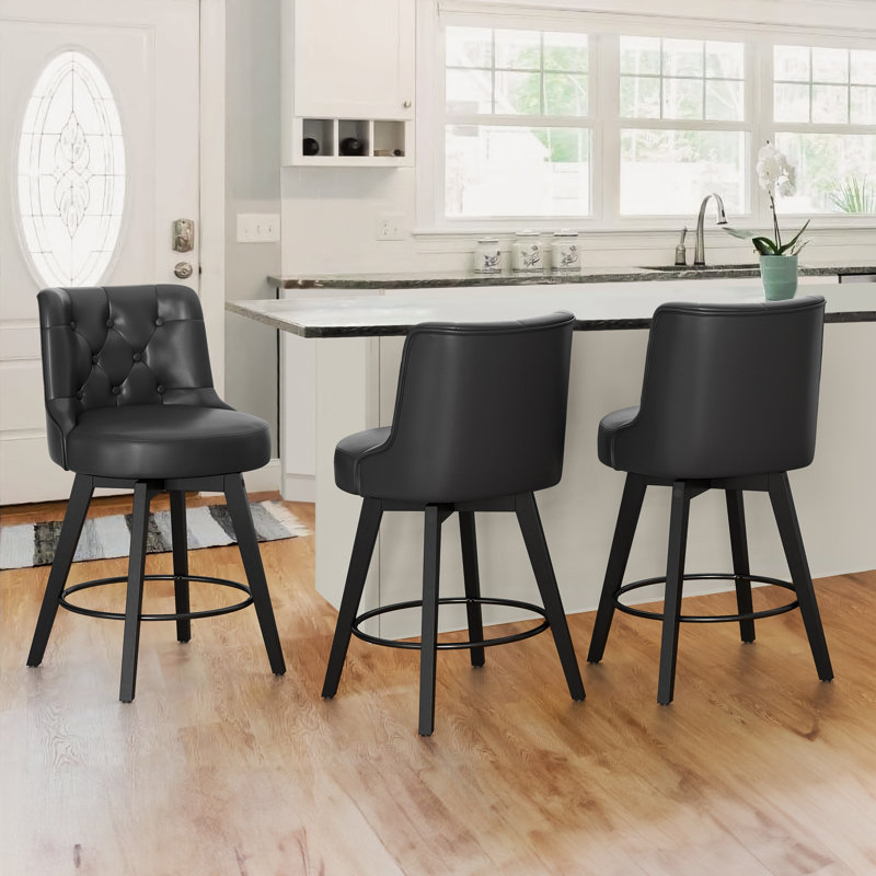 Tabouret de comptoir pivotant rembourré Arleine, Similicuir noir, 3