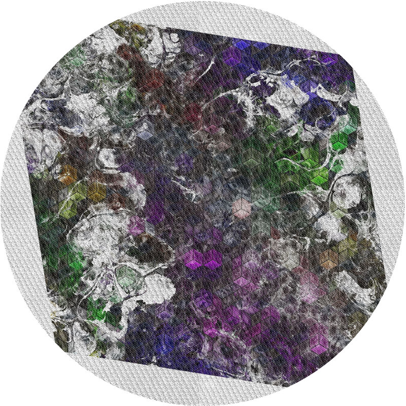 Tapis gris/vert à motifs, Rond 5 pi