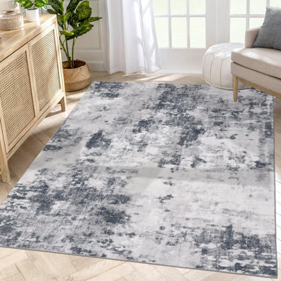 Abstract Area Rug for Living Room Soft Non Slip Low Pile Stain Resistant Carpet Gray